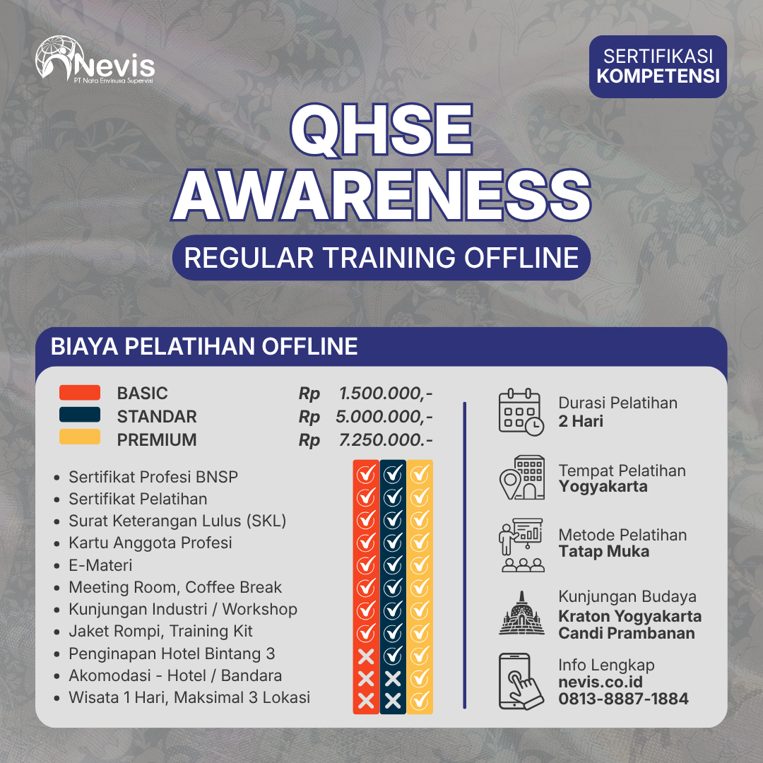 Foto Produk Pelatihan QHSE Awareness ISO 9001:2015, ISO 14001:2015, ISO 45001:2018 Sertifikasi Kompetensi Offline