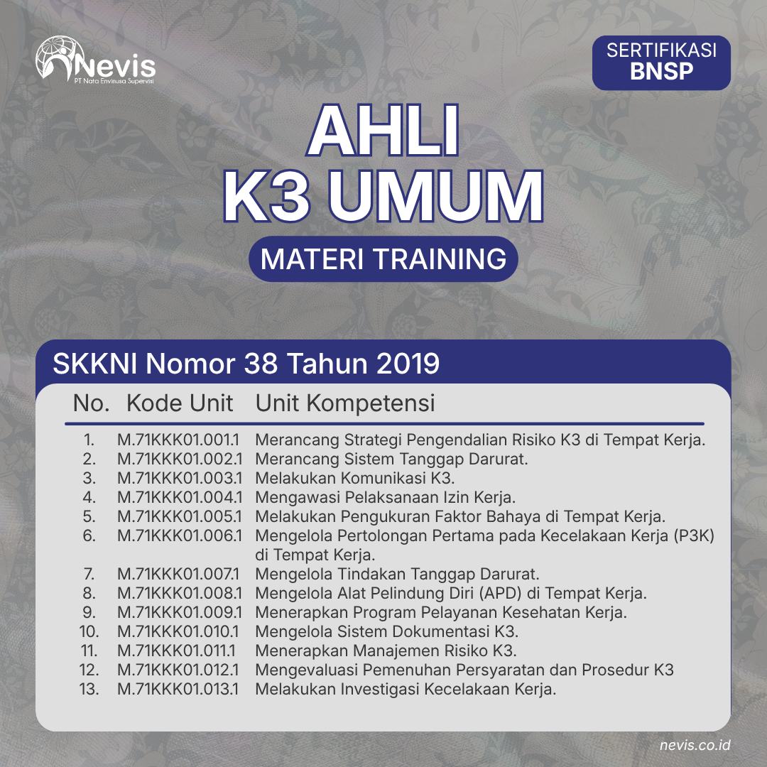 Foto Produk Pelatihan Ahli K3 Umum Sertifikasi BNSP Offline