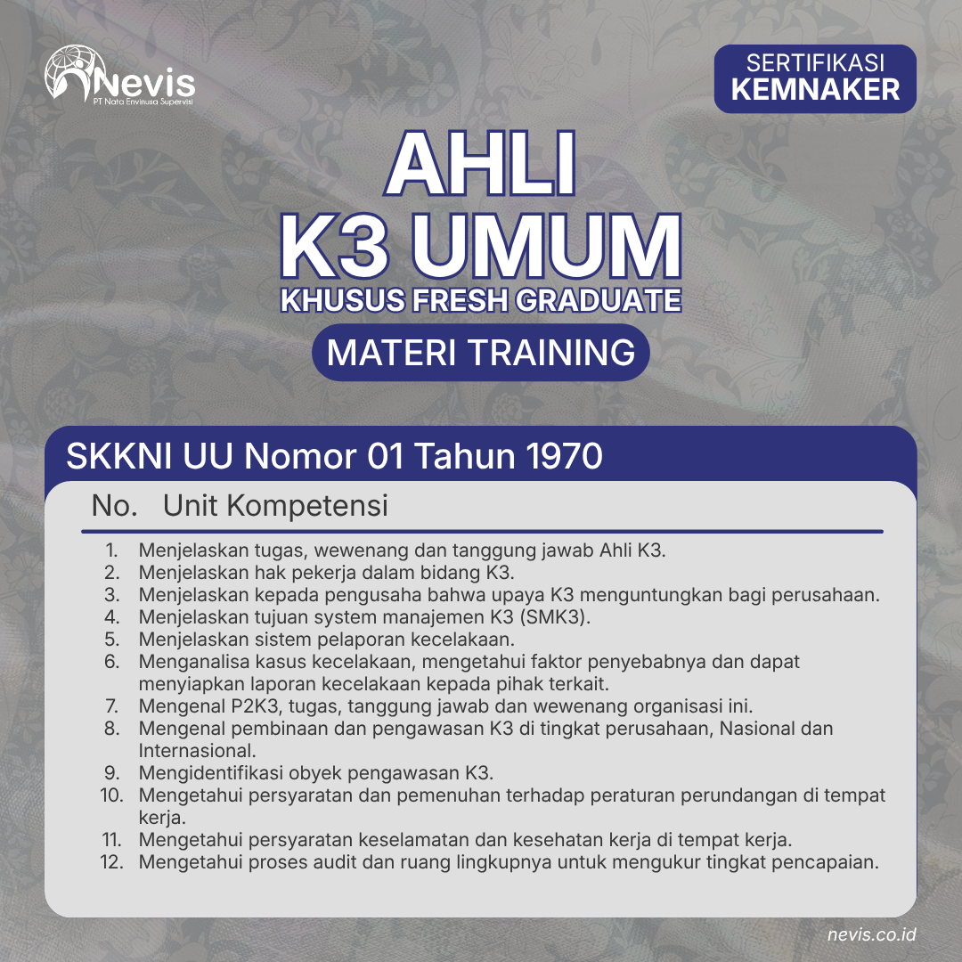Foto Produk Pelatihan Ahli K3 Umum Sertifikasi KEMNAKER RI Fresh Graduate Offline