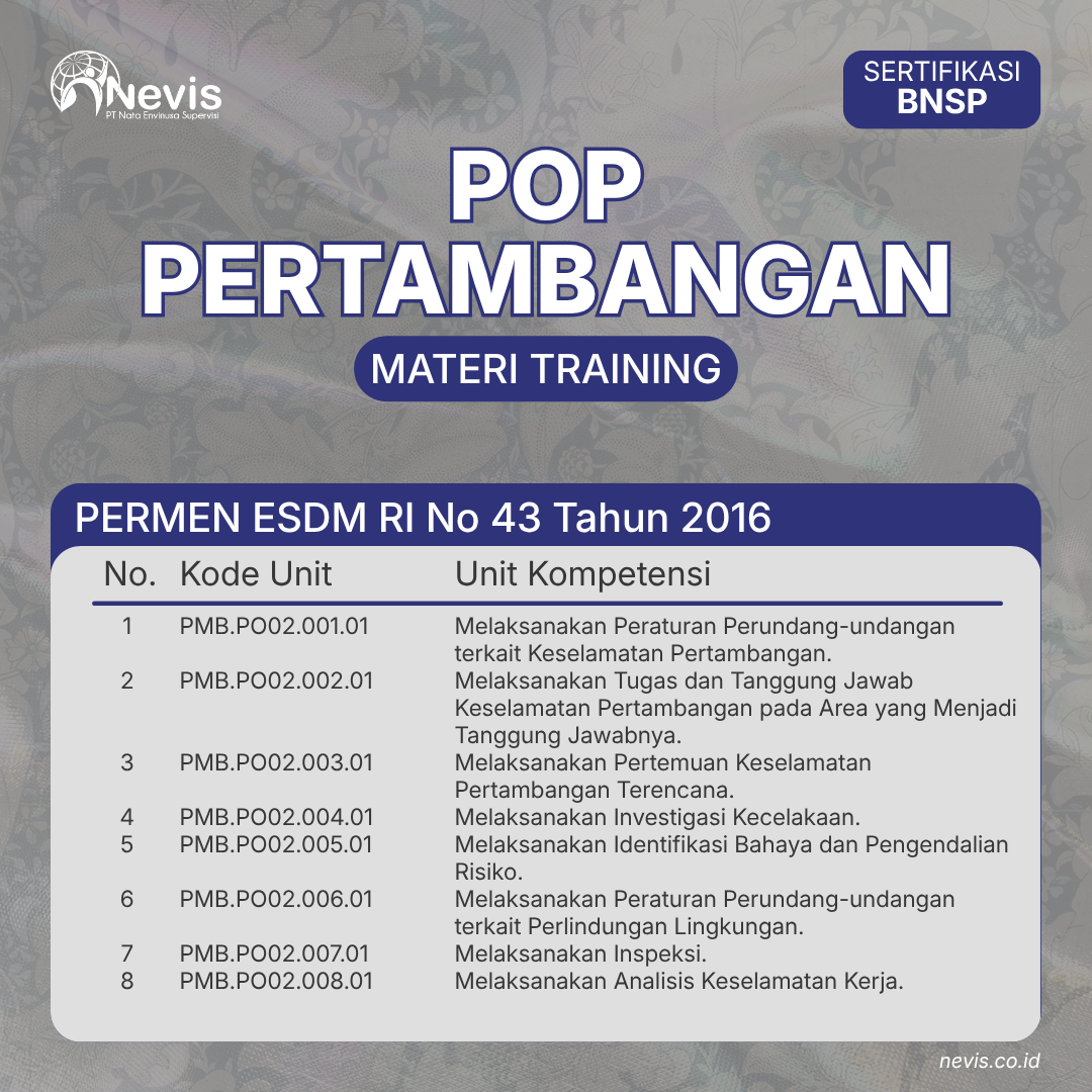 Foto Produk Pelatihan POP Pertambangan Sertifikasi BNSP Offline