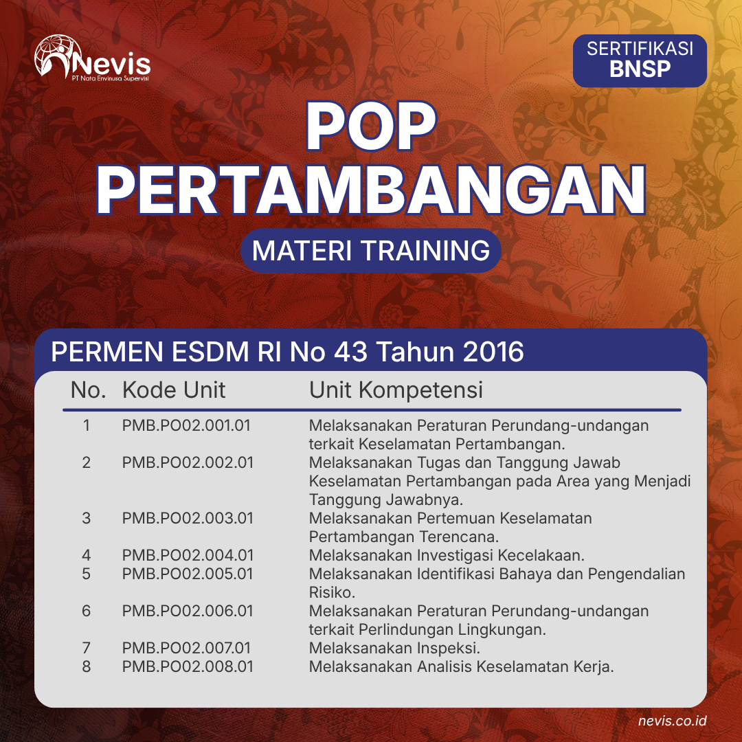 Foto Produk Pelatihan POP Pertambangan Sertifikasi BNSP Online