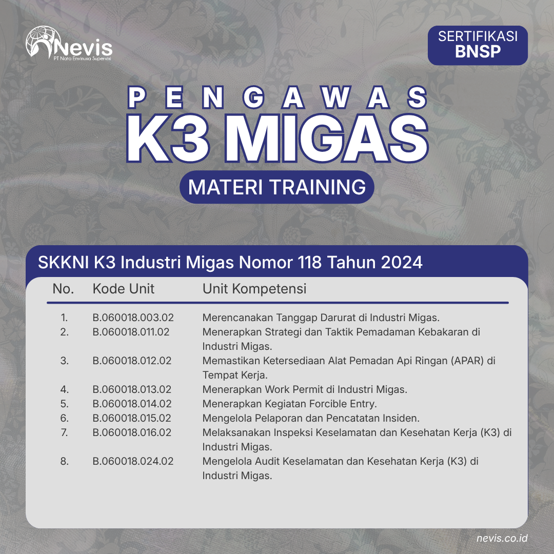 Foto Produk Pelatihan Pengawas K3 Migas Sertifikasi BNSP Offline