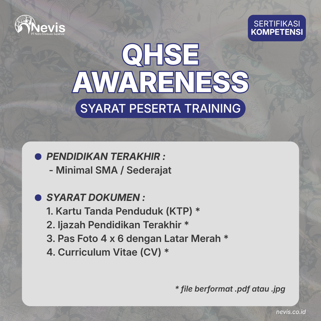 Foto Produk Pelatihan QHSE Awareness ISO 9001:2015, ISO 14001:2015, ISO 45001:2018 Sertifikasi Kompetensi Offline