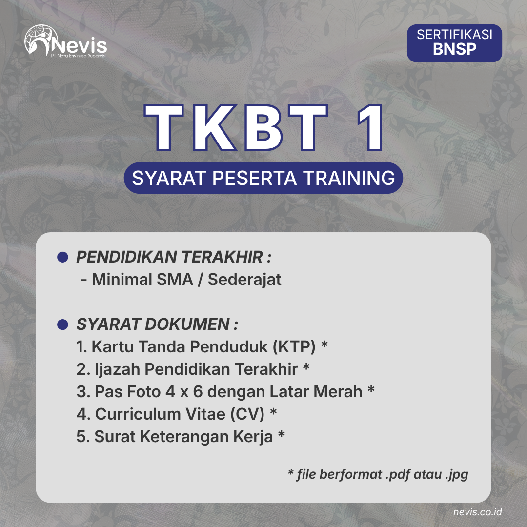 Foto Produk Pelatihan TKBT 1 Sertifikasi BNSP Offline