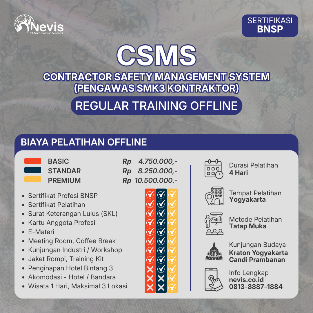 Foto Produk Pelatihan CSMS Pengawas SMK3 Kontraktor Sertifikasi BNSP Offline