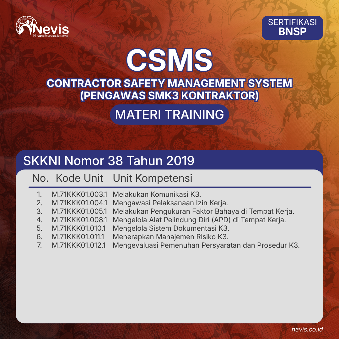 Foto Produk Pelatihan CSMS Pengawas SMK3 Kontraktor Sertifikasi BNSP Online