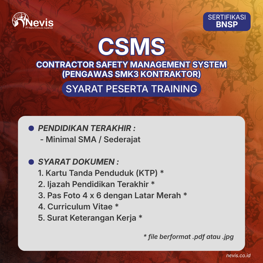Foto Produk Pelatihan CSMS Pengawas SMK3 Kontraktor Sertifikasi BNSP Online