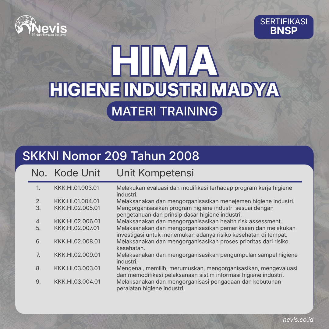 Foto Produk Pelatihan Higiene Industri Madya (HIMA) Sertifikasi BNSP Offline
