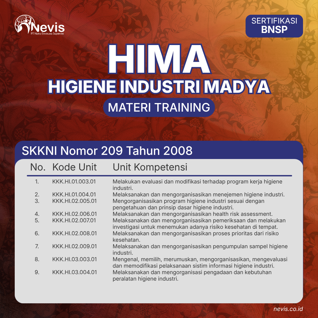 Foto Produk Pelatihan Higiene Industri Madya (HIMA) Sertifikasi BNSP Online