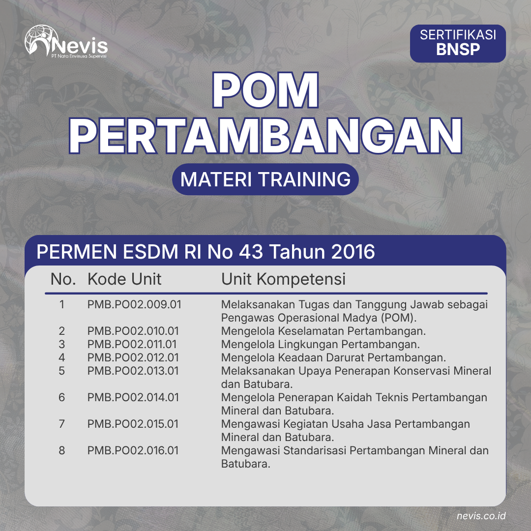Foto Produk Pelatihan POM Pertambangan Sertifikasi BNSP Offline