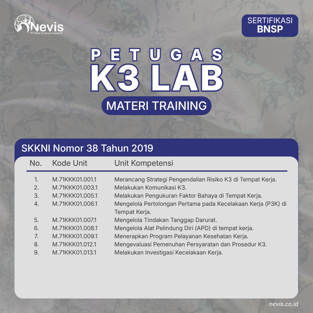 Foto Produk Pelatihan Petugas K3 Laboratorium Sertifikasi BNSP Offline