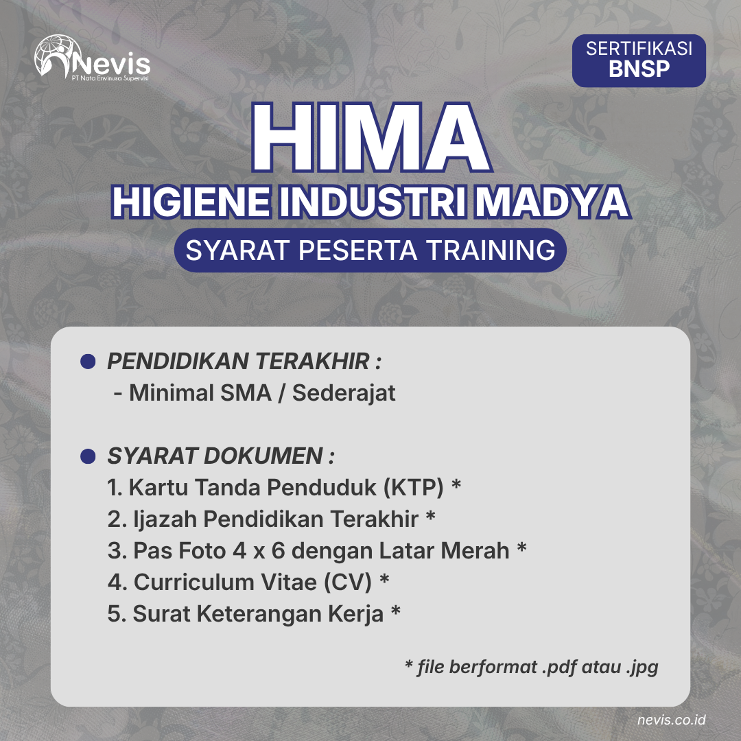 Foto Produk Pelatihan Higiene Industri Madya (HIMA) Sertifikasi BNSP Offline