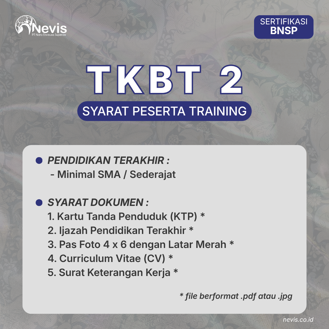 Foto Produk Pelatihan TKBT 2 Sertifikasi BNSP Offline